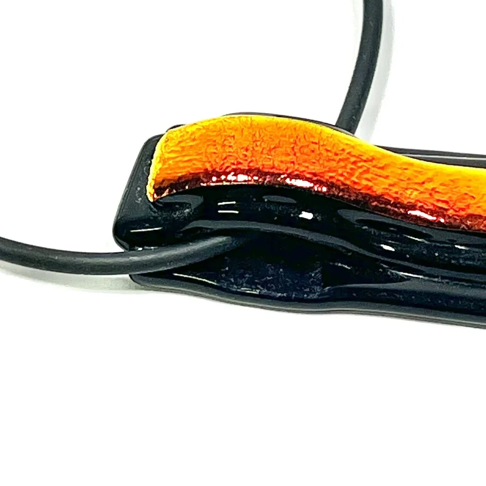 LGBTQ Pride Rainbow Dichroic Glass Pendant Necklace Black Fused Glass Art‎